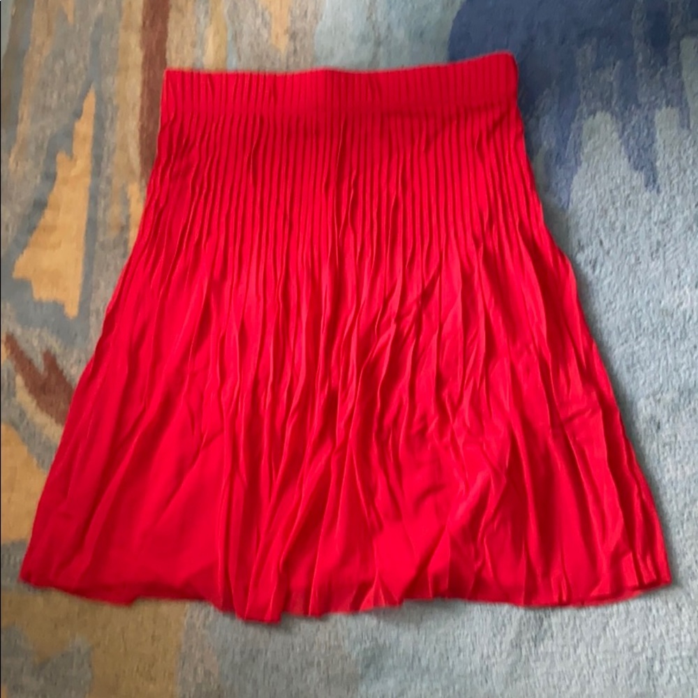 Vivienne Tam Red Pleated Midi Skirt